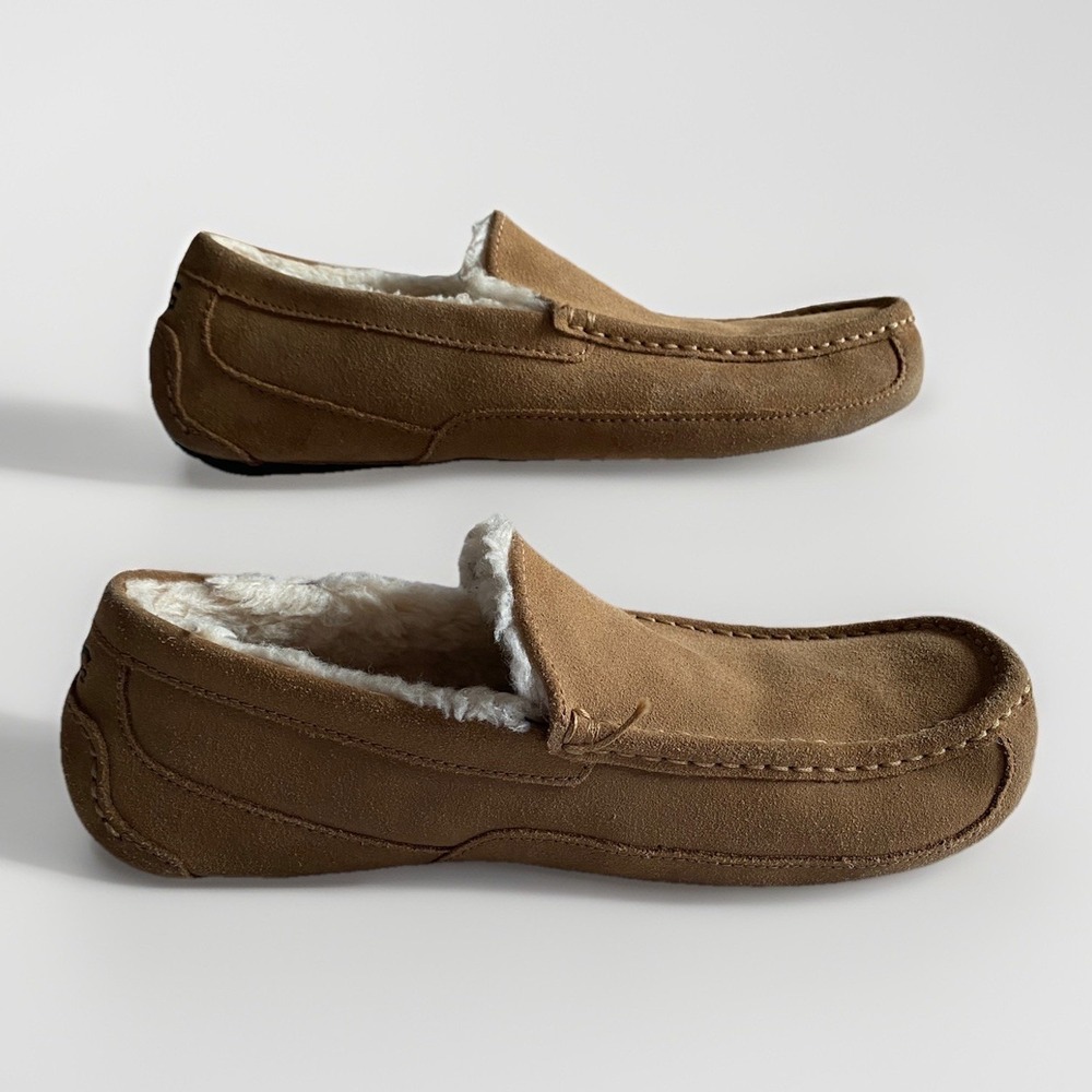 UGG Ascot Moccasin Slipper Men 10 Chestnut Suede Shearling‎ Slippers Grandpacore